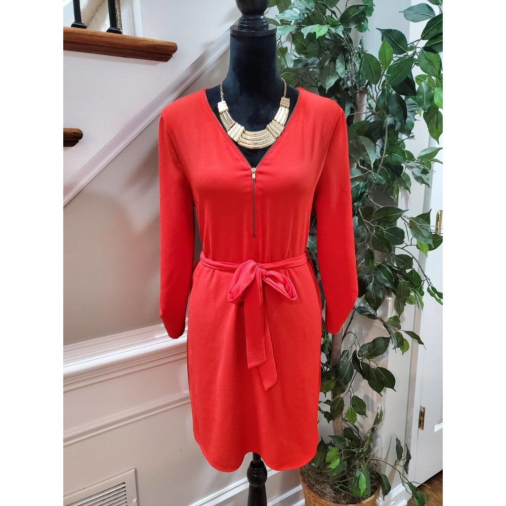 Windsor Women's Red Polyester V-Neck Long Sleeve Casual Knee Length Dress Large